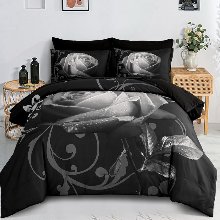Xruibed Floral Comforter Set Queen 7 Piece Bed in a Bag Purple Rose Flower Comforter with Sheet Set Soft Micorfiber Bedding Set (1 Comforter,2 Pillow Shams,1 Flat Sheet,1 Fitted Sheet,2 Pillowcases)