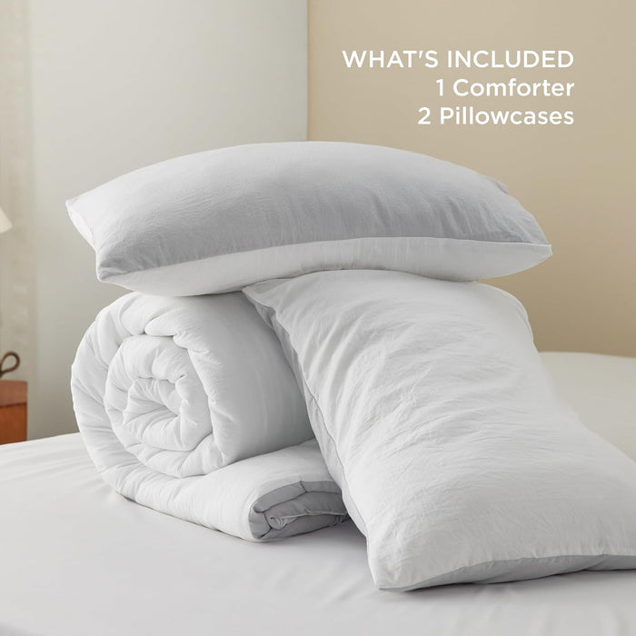 Bedsure Queen Size Comforter Set, Reversible Grey Soft Prewashed Bedding for All Seasons, 3 Pieces Warm Down Alternative Bed Set, 1 Lightweight Comforter (90"x90") and 2 Pillowcases (20"x26")