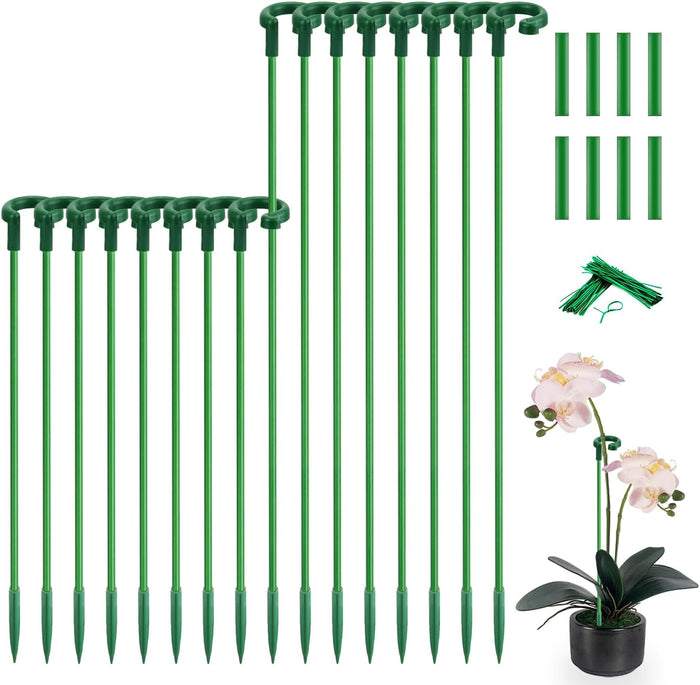 Plant Stakes 17inch &11inch SupKing Adjustable Length Plant Support Stake 16Pcs Green Orchid Stick with Clips for Indoor Outdoor,Garden Pole for Potted Tomato Amaryllis Vegetables Comes with 20 Ties