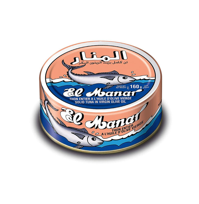 Solid Tuna in Virgin Olive Oil - Canned Tuna Fish in Cold Pressed Tunisian Olive Oil from El Manar - 10-Pack of 160g Cans