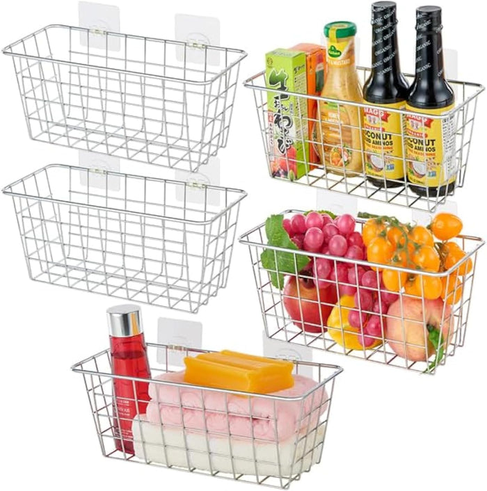 4 Pack Hanging Sorage Basket, Bathroom Basket, Household Goods, with Traceless Tape, no Drilling, for Cabinet Storage, Kitchen, Bathroom, Storage Room,Black