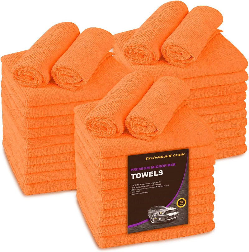 Blue Horizon Microfiber Cleaning Towels, 36-Pack Reusable Shop Towels, Ultra Soft Plush Wash-Cloths, Microfiber Detailing Cleaning Cloths for Car, Household and Commercial (Black, 16" x 16")