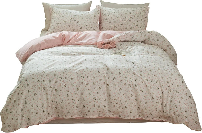 Girl Duvet Cover Twin Pink White Flower Print Bedding Sets Garden Style Floral Comforter Cotton Aesthetic Cover Chic Floral Bedroom Collection 1 Duvet Cover with 2 Pillowcases
