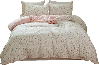 Girl Duvet Cover Twin Pink White Flower Print Bedding Sets Garden Style Floral Comforter Cotton Aesthetic Cover Chic Floral Bedroom Collection 1 Duvet Cover with 2 Pillowcases
