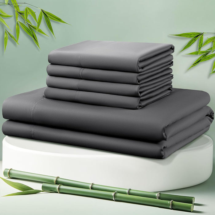 LBRO2M Cooling Bed Sheet 100% Viscose Derived from Bamboo Sheet Set 4 Piece Queen Size,Fit Up to 16" Deep Mattress, 1800 TC Sheet Super Soft Silky Smooth,Breathable Cool Bedding (Queen Dark Gray)