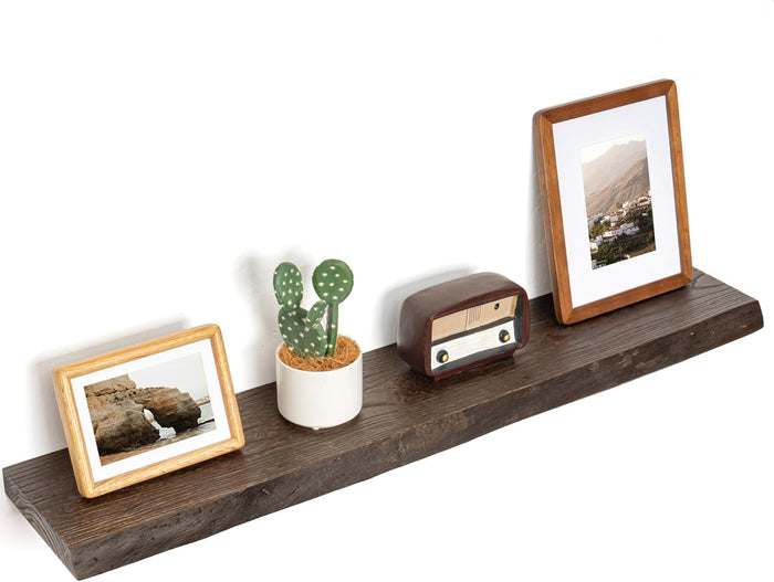 Floating Shelves for Wall Decor, Rustic Solid Elm Wood Live Edge Floating Shelves Wall Mounted, Wall Shelves with Invisible Bracket for Living Room Bathroom Bedroom Kitchen, 48 Inch, Walnut