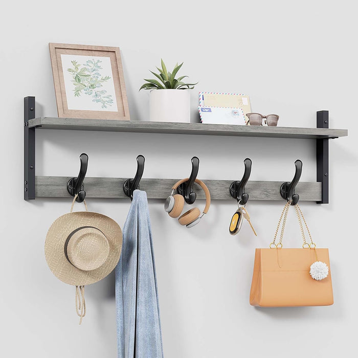 Tatub 29" Rustic Coat Rack Wall Mount with Shelf, Entryway Wall Hooks with Shelf, Coat Hangers for Bathroom, Living Room, Bedroom, Rustic Black