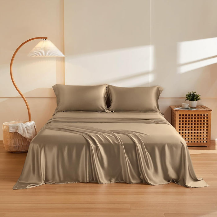 THXSILK Silk Sheet Set 4Pcs, 6A+ Top Grade 100% Natural Mulberry Silk Bed Sheets Luxury Bedding Sets Ultra Soft Durable, 1 Fitted Sheet, 1 Flat Sheet and 2 Pillow Shams (Queen, Pearl White)