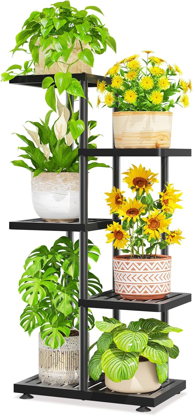LASZOLA Black 3 Tiered Wood Plant Stand Indoor for Larger Heavy Duty Planter, Sturdy Multi Level Vertical Flowers Racks for Narrow Inside Floor, Decorate Shelving for Hold House Tree, Space Saving