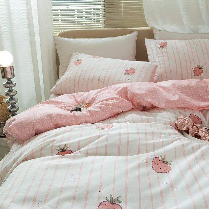 Girl Duvet Cover Twin Pink White Flower Print Bedding Sets Garden Style Floral Comforter Cotton Aesthetic Cover Chic Floral Bedroom Collection 1 Duvet Cover with 2 Pillowcases