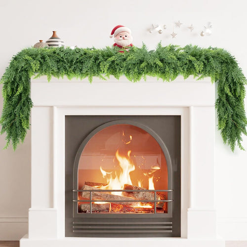 6 FT Christmas Garland, Cedar Garland -Realistic Artificial Christmas Garlands for Indoor and Outdoor Decor,Fireplace,Mantle,Doorway,Wreath-Green Faux Pine Garland for Christmas Decorations