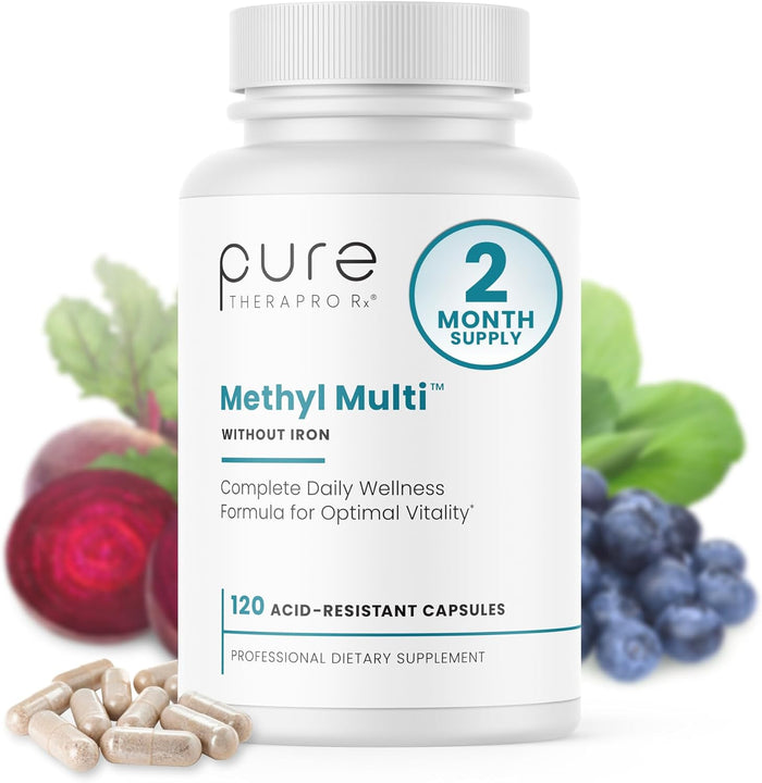 Pure TheraPro Rx Methylated Multivitamin for Men and Women | Methyl Multi Without Iron + Methyl B12 & Methylfolate | Pharma Grade | 240 Capsules, 4-Month Supply