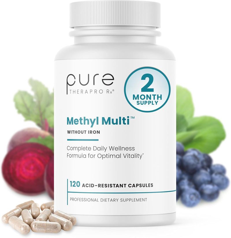 Pure TheraPro Rx Methylated Multivitamin for Men and Women | Methyl Multi Without Iron + Methyl B12 & Methylfolate | Pharma Grade | 240 Capsules, 4-Month Supply