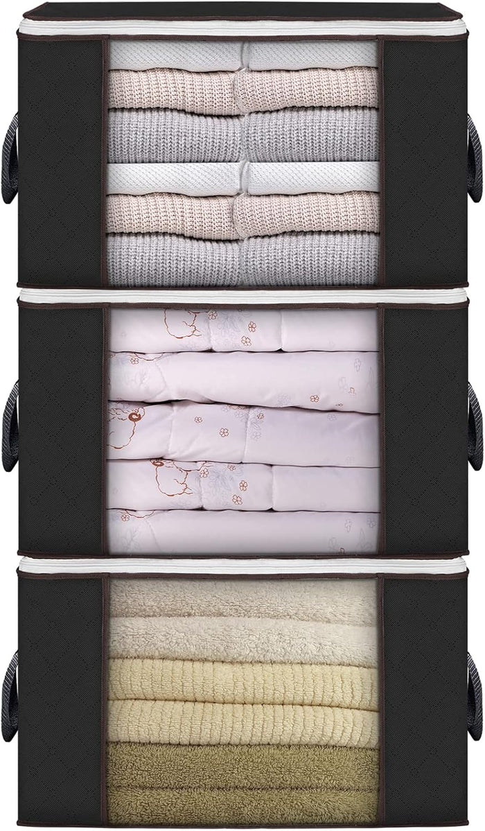90 L Large Storage Bags, 6 Pack Clothes Storage Bins Foldable Closet Organizers Storage Containers with Reinforced Handle for Clothing, Blanket, Comforters, Bed Sheets, Pillows and Toys (Gray)