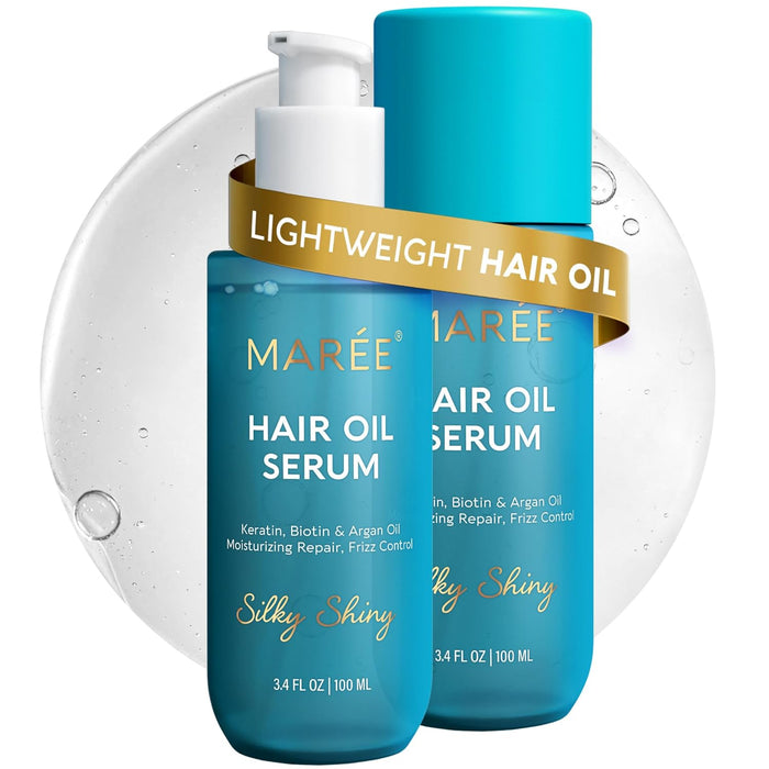 MAREE Hair Oil for Frizzy Hair with Argan Oil, Keratin & Biotin – Hair Serum for Dry and Curly Hair Gloss – Frizz Control Hair Care Products for Women – Aceite Para el Cabello – Keratin Hair Treatment