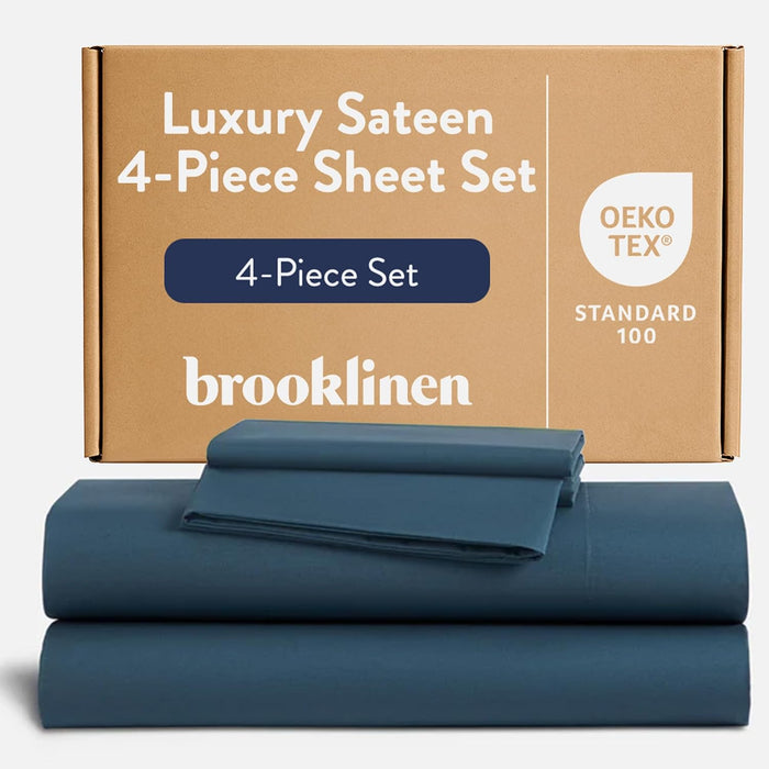 Brooklinen Luxury Sateen 4 Piece Sheet Set - 100% Cotton Bed Sheets, Soft & Durable King Size Sheets Set in Slate Grey, Oeko-TEX Certified Bedding Set, 1 Fitted Sheet, 1 Flat Sheet, 2 Pillowcases