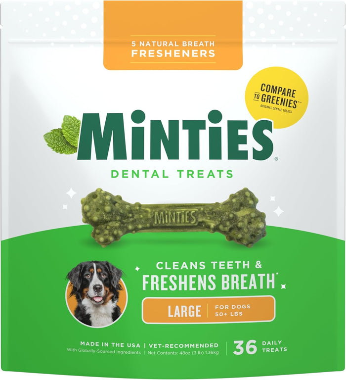 Minties Dental Chews for Dogs, 40 Count, Vet-Recommended Mint-Flavored Treats for Tiny/Small Dogs 5-24 lbs, Dental Bones Clean Teeth, Fight Bad Breath, and Removes Plaque and Tartar
