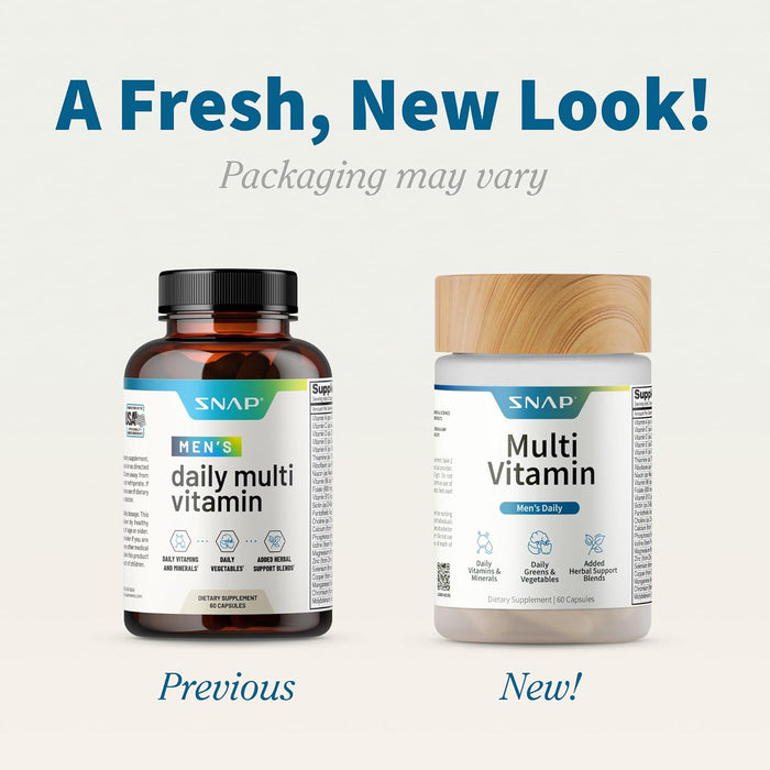Snap Supplements Men's Multivitamins - Daily Vitamins & Minerals for Men - Vitamin D, B12, Zinc, Herbs & Vitamin C for Energy & Immune Support, Multivitamin for Men, 60 Capsules