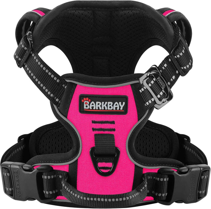 BARKBAY No Pull Pet Harness Dog Harness Adjustable Outdoor Pet Vest 3M Reflective Oxford Material Vest for PINK Dogs Easy Control for Small Medium Large Dogs (L)