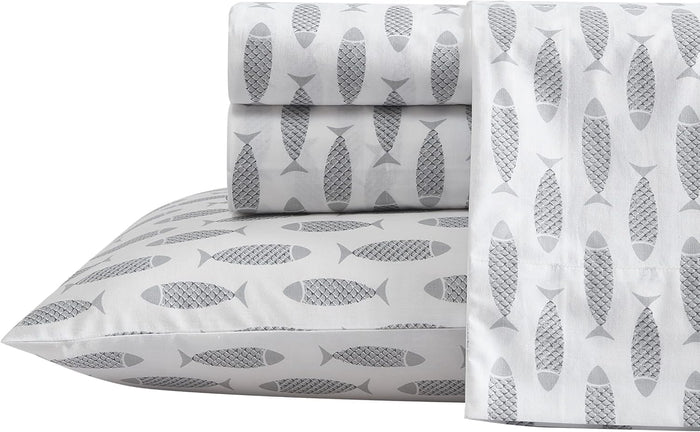 Nautica - Twin Size Sheet Set, Crisp & Tailored Cooling Sheets with a Smooth Cotton Percale Lightweight Feel - Bed Sheets with Matching Pillowcase & Fitted Sheet (Whale Stripe Blue)