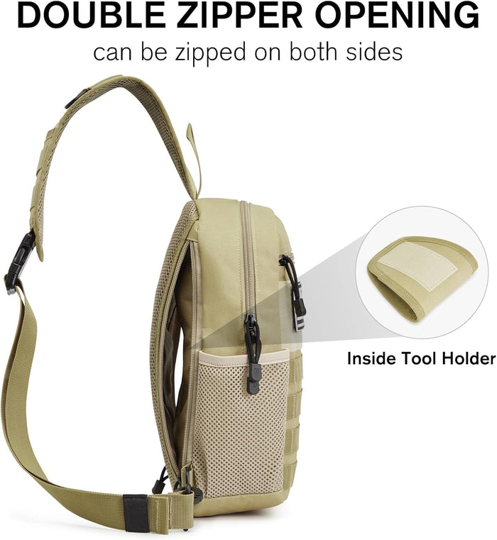 G4Free Tactical Sling Bag Backpack for Men,Military Durable Shoulder Pack Tactical Bag for Travel, Hiking, Outdoor Sports Khaki