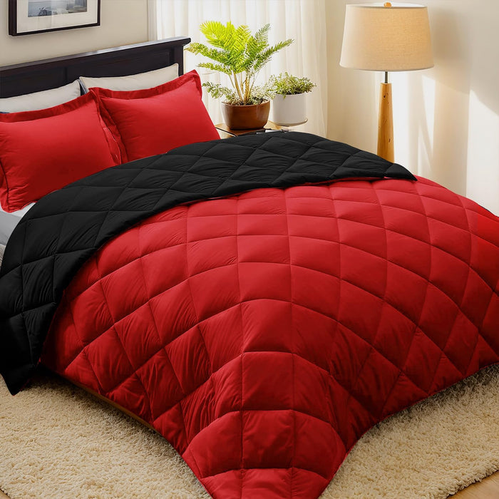HIG 3pc Green King Size Comforter Set -All Season Reversible Down Alternative Comforter Bedding Comforter -Quilted Duvet Insert with Corner Tabs - Box Stitched Blanket - Breathable, Soft, Fluffy