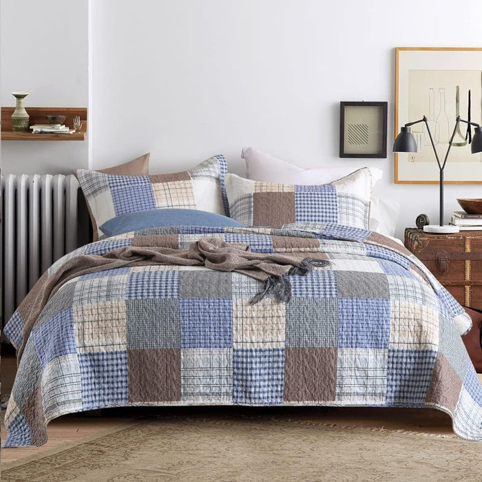 Secgo King Comforter Set for Bed - 100% Cotton Quilts Queen Size, Black Bedspreads (98 * 106 Inch) with 2 Pillow Shams, Patchwork Reversible Lightweight Bedding