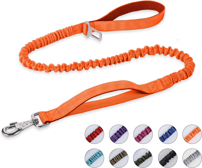 BUMBIN 6Ft Dog Leash Large Dogs, Bungee Dog Leash with 2 Handles, Heavy Duty Leashes for Medium Small Dogs, No Pull Shock Absorbing ，with Car Seat Belt for Training, Brown