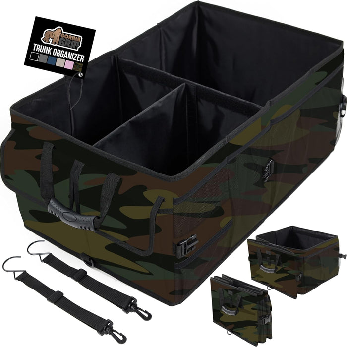GORILLA GRIP Large Capacity Sturdy Trunk Storage Organizer, Slip and Water Resistant Collapsible Organization Container for Car Sedan or SUV, Multi Compartment Box Vehicle Accessories, Gray