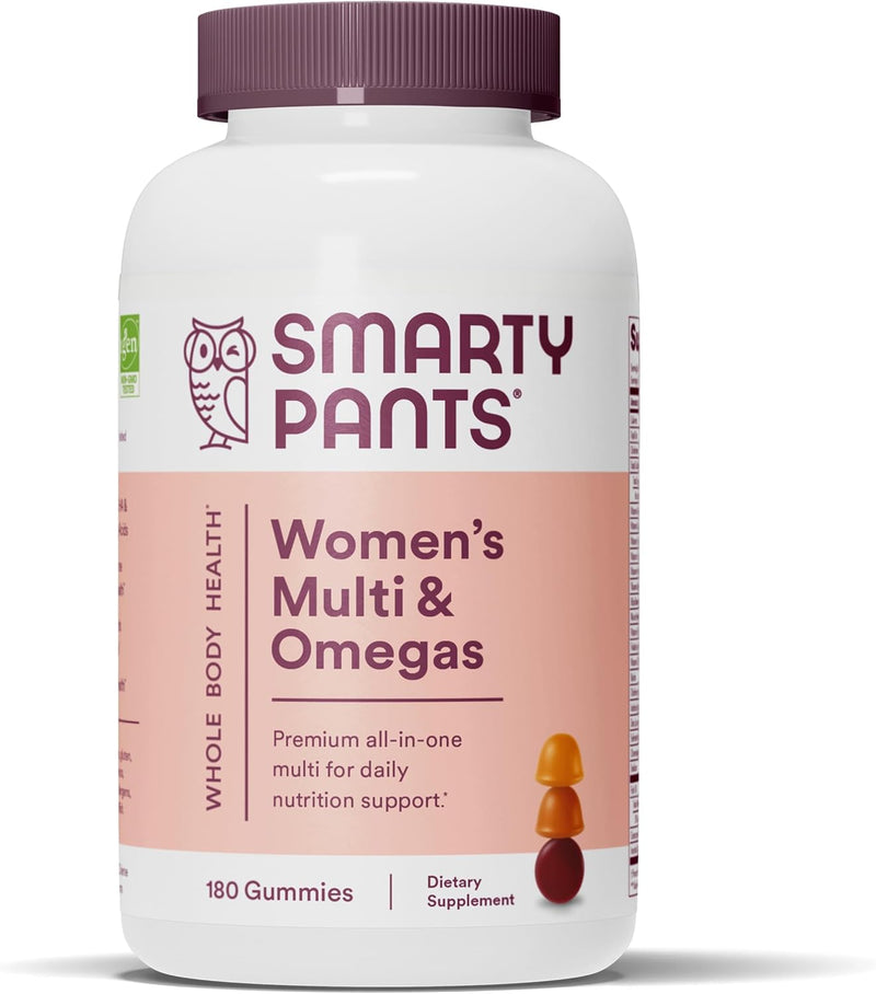 SmartyPants Women's Multivitamin Gummies - Improved Formula: Omega 3 (DHA/EPA), Methylfolate, CoQ10, Vitamin D3, C, Vitamin B12, B6, A, K & Zinc, Inositol, Gluten Free, 90 Count (30 Day Supply)