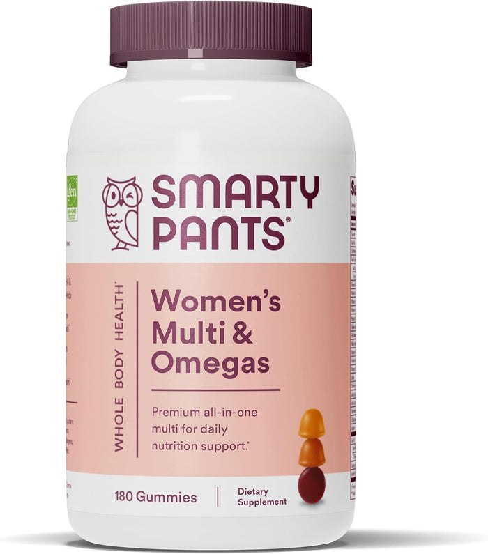 SmartyPants Women's Multivitamin Gummies - Improved Formula: Omega 3 (DHA/EPA), Methylfolate, CoQ10, Vitamin D3, C, Vitamin B12, B6, A, K & Zinc, Inositol, Gluten Free, 90 Count (30 Day Supply)
