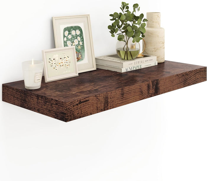 Heimlove Black Bathroom 12'' Deep Floating Shelves for Wall - Shelf Over Toilet Wall Mounted Farmhouse 24 inches,Rustic Wood Shelves Decor & Storage,Set of 1