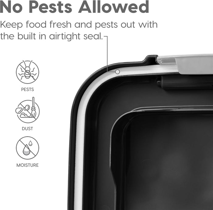 IRIS USA 3-Piece 41 Lbs / 45 Qt WeatherPro Airtight Pet Food Storage Container Combo with Scoop and Treat Box for Dog Cat and Bird Food, Keep Fresh, Translucent Body, Easy Mobility, Black