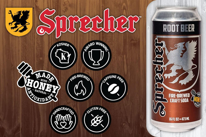 Sprecher Root Beer & Cream Soda Craft Soda – Fire-Brewed with Real Honey, Caffeine-Free & Gluten-Free Gourmet Sodas – 16 fl oz Cans (24 Total)