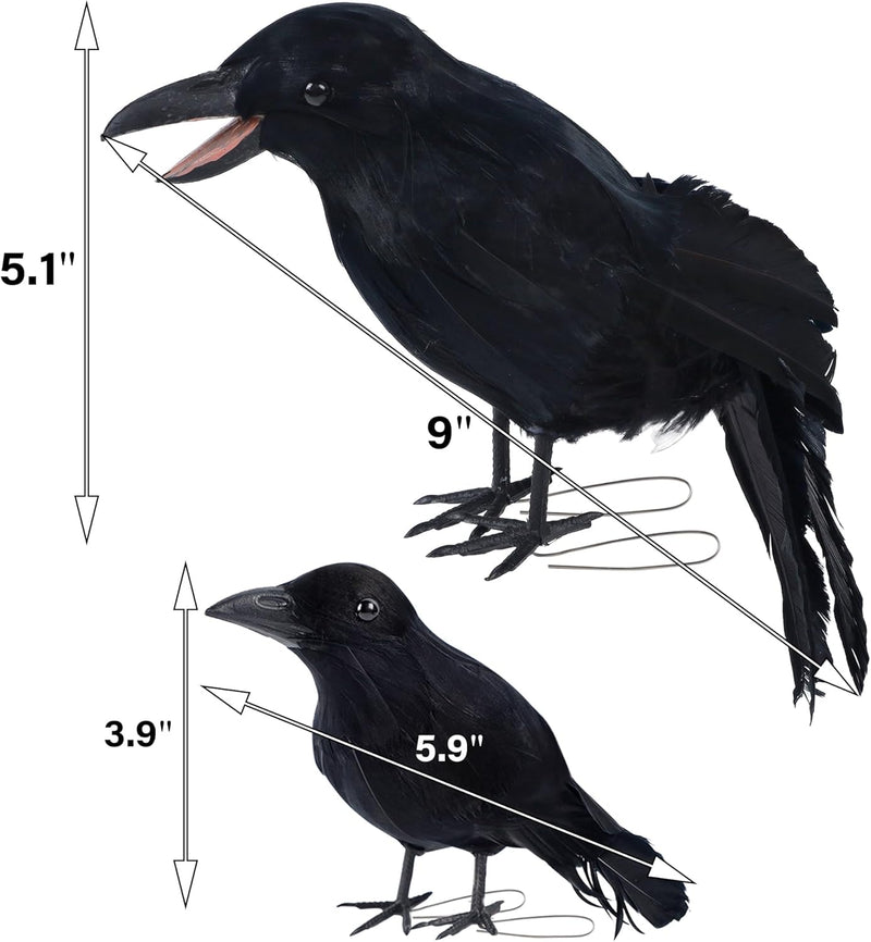 DR.DUDU Halloween Crows & Ravens Decor - Black Crow Halloween Decorations Indoor/Outdoor, Scary Fake Raven for Cemetery Fence, Haunted House, Fireplace