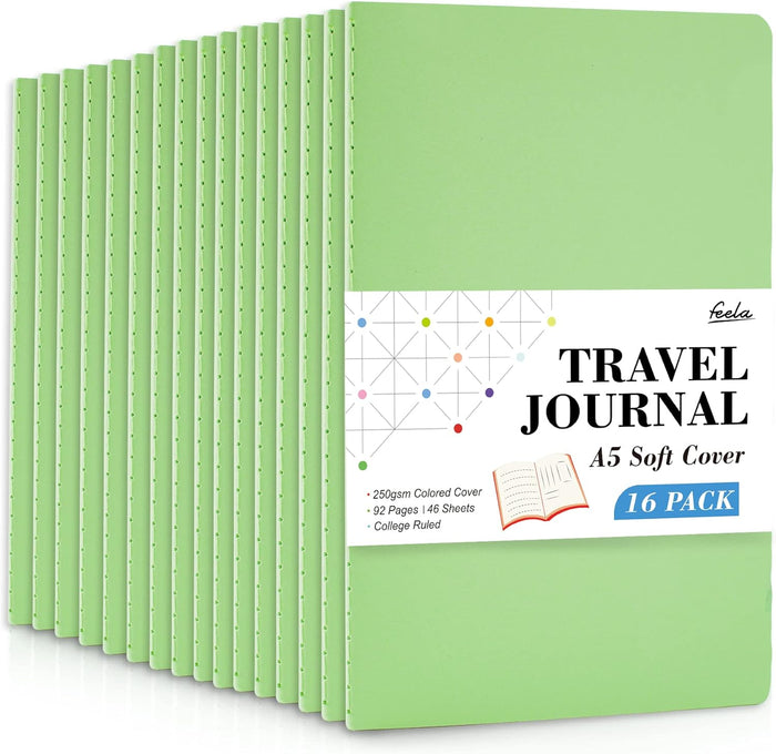 feela 16 Pack Soft Cover Journal Bulk, Lined Notebooks College Ruled for Work for Women Girl Writing, Blank Travel Journal Note Taking Notebook School Business Supplies, 8.2” x 5.5”, A5, Gray