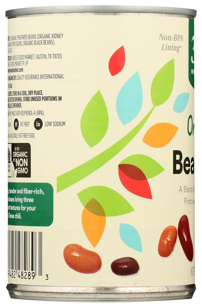 365 by Whole Foods Market, Organic Bean Trio (Kidney, Pinto, & Black Beans), 15 Ounce