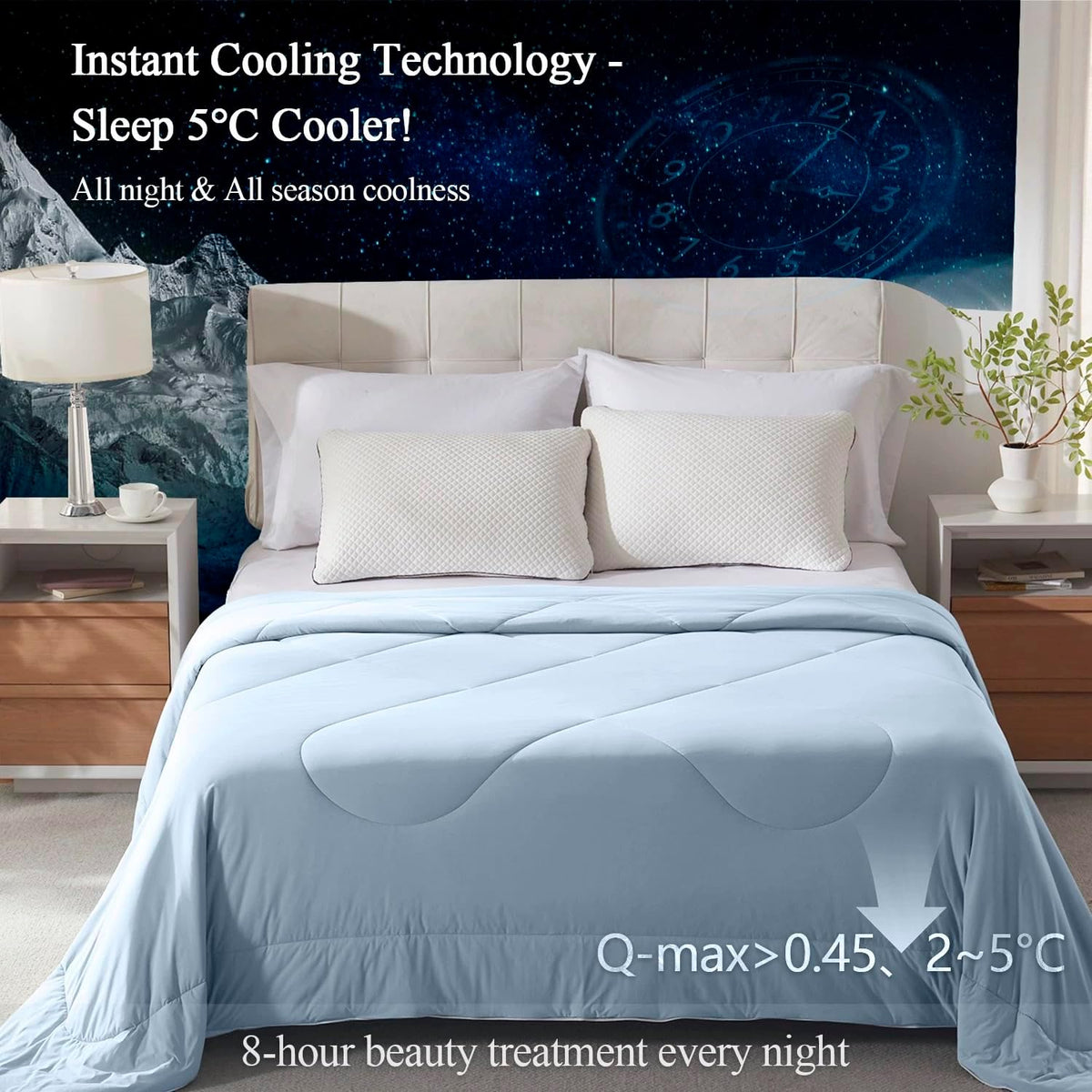 warmcloud Cooling Blanket Queen Size Cooling Blankets for Hot Sleepers Cooling Breathable Comforter Summer Thin Comforter Queen Size Bedding Cooling Duvet Blue and Grey