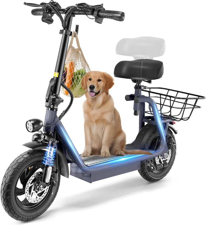 Caroma Peak 1200W/800W/500W Electric Scooter with Seat,14"/12" Fat Tire, Up to 30Miles and 20MPH Electric Scooter Adults&Teens, Adjustable E-Scooter with Shock Absorbtion and Basket