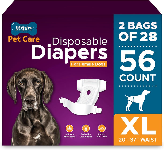 Inspire Pet Care Dog Diapers Female Dogs | Bulk Value Doggie Incontinence, Accidents, for Heat, Pee or Period and Housebreaking (Large (30 Count))