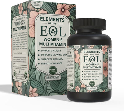 Elements of Life Multivitamin for Women with Vitamin B12, A, D, E, Zinc, Iron, Calcium & More - Womens Multivitamin for Energy & Immunity - Vegan, Gluten Free, Hair & Skin Support Supplements (30 Cap)