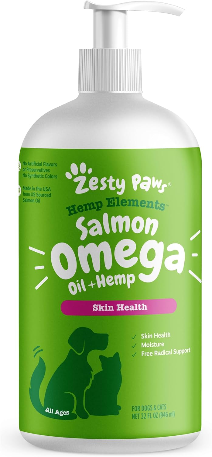 Zesty Paws Wild Alaskan Omega-3 Blend Pollock + Salmon Oil for Dogs and Cats- Skin and Coat Support, Omega 3 Supplement for Pets, 8.5oz