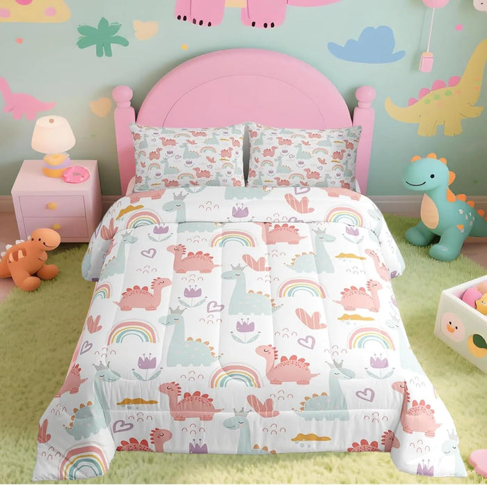 Feelyou Kids Dragon Comforter Set Queen Size, Green Dragon Bedding Set for Kids Boys Girls Boho Duvet Insert Room Decor 3Pcs