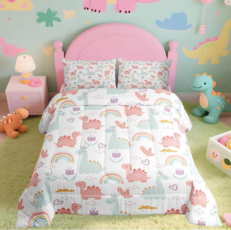 Feelyou Kids Dragon Comforter Set Queen Size, Green Dragon Bedding Set for Kids Boys Girls Boho Duvet Insert Room Decor 3Pcs