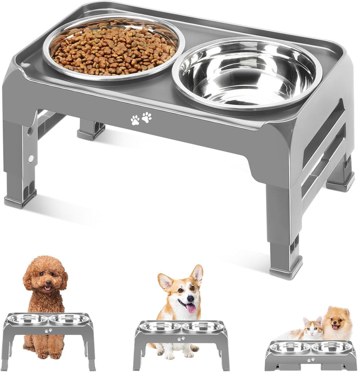 COMESOON Elevated Dog Bowls, 4 Height Adjustable Raised Bowl Stand with 2 Thick 50oz Stainless Steel Food Bowls Non-Slip Feeder Adjusts to 3.7'', 9.2'', 10.75'', 12.36'' Black, (DB-W01)