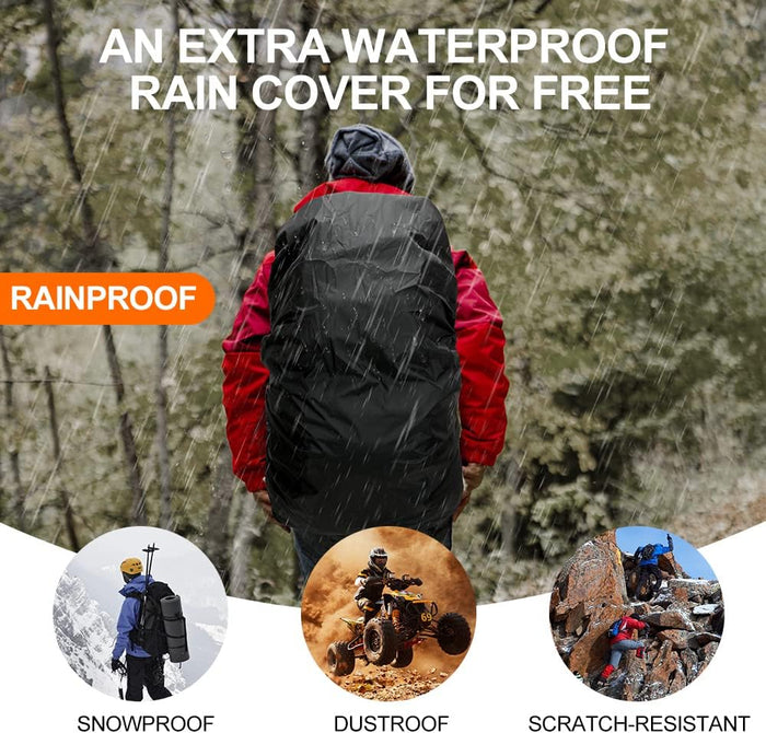 INOXTO 35L/40L Hiking Backpack, Camping Backpack with Waterproof Rain Cover for Men, Outdoor Sport Travel Daypack for Climbing (Black)