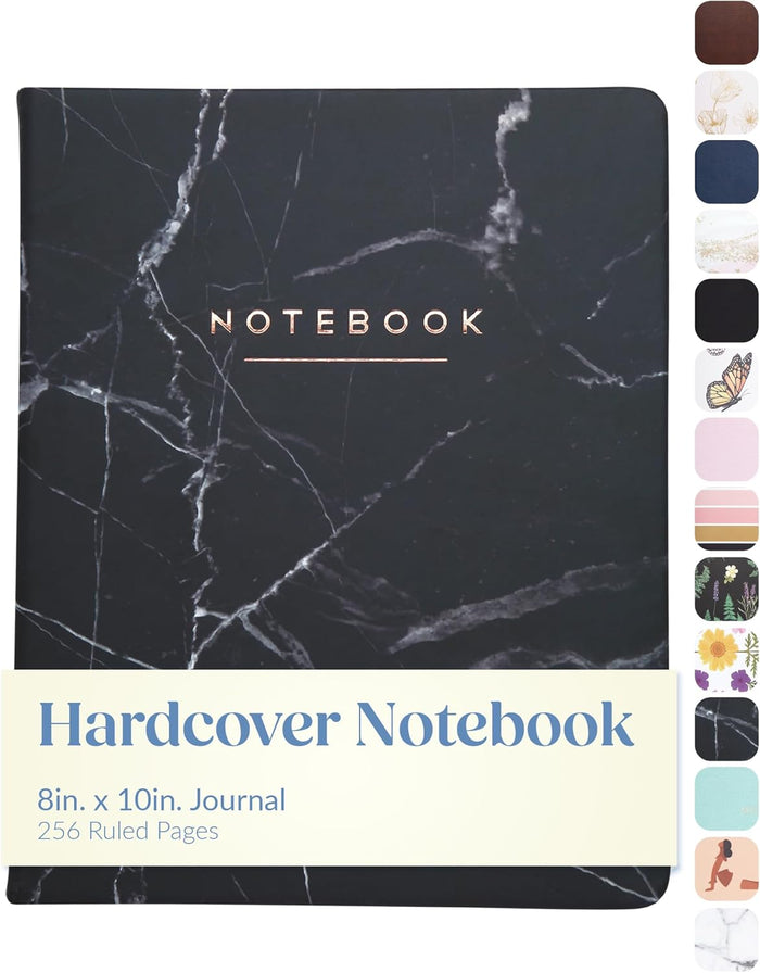 WORLD TRAVELER Large Lined Journal Notebook - Lay-Flat Hardcover Notebook with 2 Ribbon Bookmarks Hardbound Writing Journal 256 Ruled White & Ivory Pages 8x10 Inches, Wide Stripes, Ferns