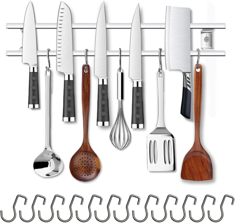 YIIYIIN 12 Pack Stainless Steel Hanging Hooks-Magnetic Knife Holder for Wall Hook-Pot Rack Hook-Hooks for Hanging Kitchen Utensils,Household Tools in Kitchen,Bedroom,Bathroom,Garden,Office
