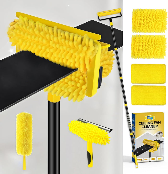 High Ceiling Fan Cleaner Duster for Fans Blades Cleaner with 78.7in Extension Pole Extra Long Handle Cleaning Tool，Reusable Chenille & Microfiber Mop Head for Baseboard Wall Floor Window Glass Wiper