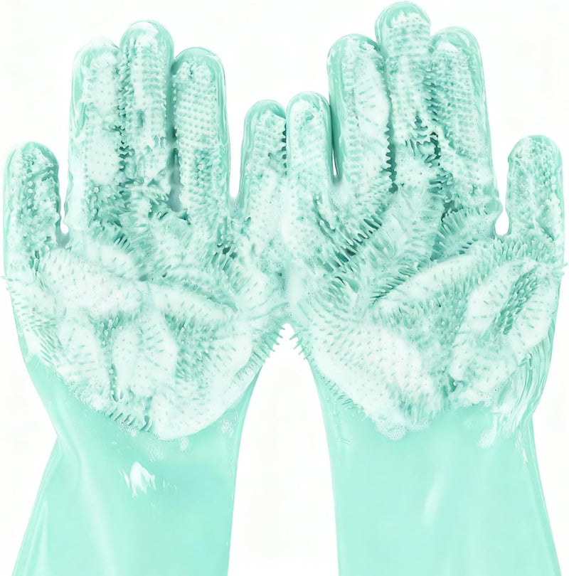 Pecute Pet Grooming Gloves - Heat Resistant Silicone Gloves with High-Density Teeth, Enhanced Five Finger Design for Bathing and Massaging Dogs and Cats, Blue